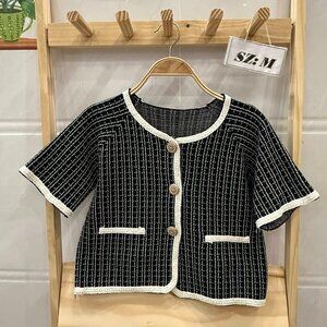 Black Tweed Pearl Trim Chic Jacket Top